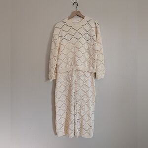 Boutique Kim & Cloth Lounge Beach Set Size Medium In Cream Crochet Knit Set
